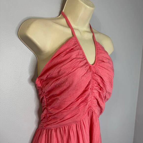 Lulus Chasing Sun Pink Tiered Keyhole Halter Midi Dress Vacation Beach M New - Picture 5 of 13